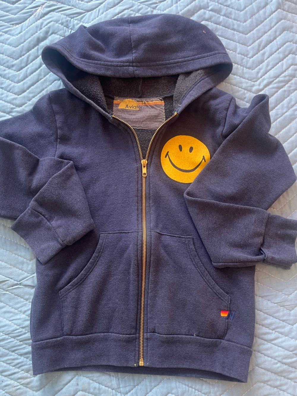 SOLD OUT • Aviator Nation • kid’s sz.14 navy DISCONTINUED smiley Hoodie 🙂